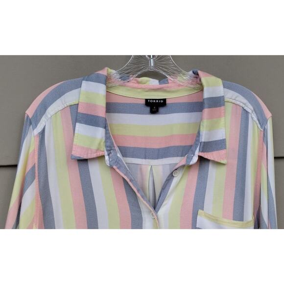 Torrid Multi Stripes Button down Shirt Top Blouse Tunic Pastels Size 4 - 4XL - Picture 3 of 10